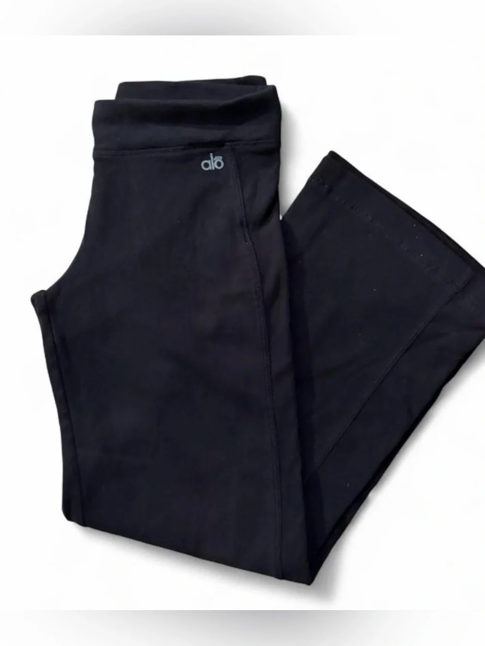 Alo Yoga XS black high-waisted flair leggings with elastic waistband
